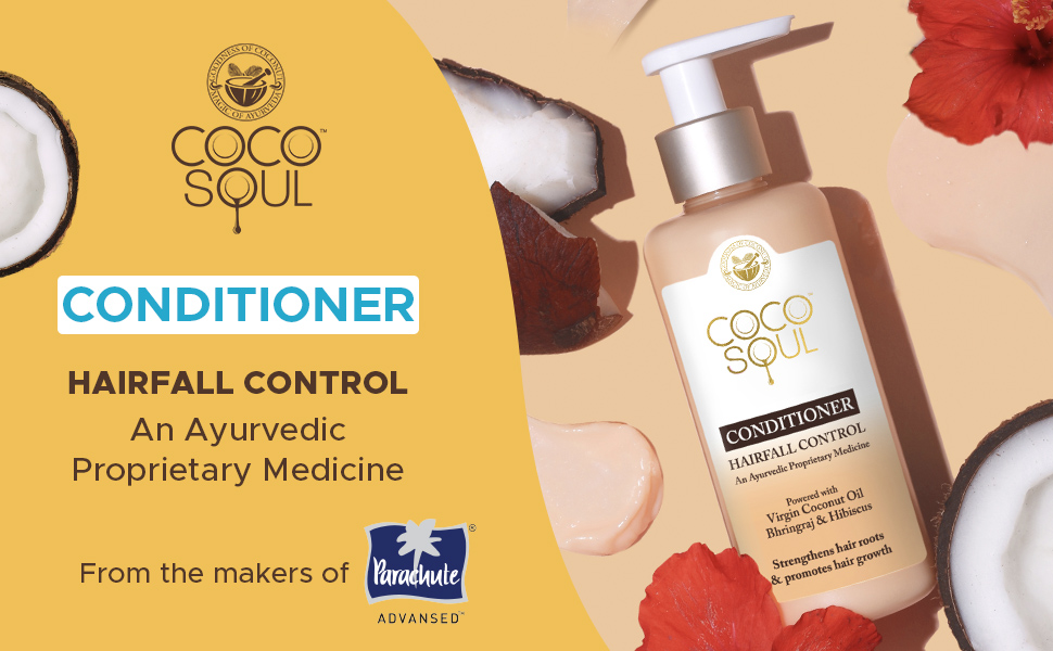 Coco Soul Hair Fall Control Conditioner with Ayurvedic Medicine | 100% Cold Pressed Virgin Coconut Oil | Bhringraj & Hibiscus | Sulphate & Paraben free - Makers of Parachute Advansed | 200 ml