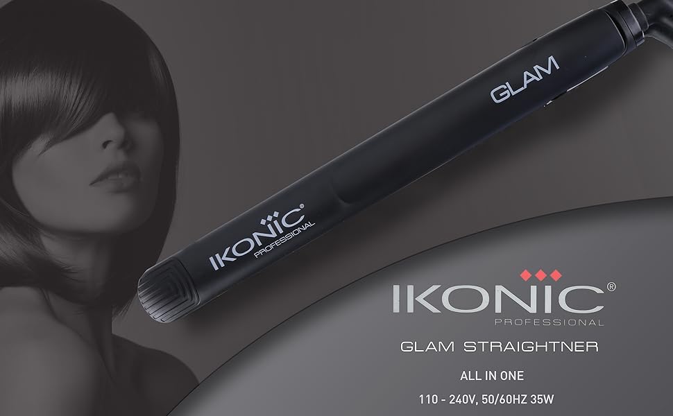 konic Glam Hair Straightener, Black| Professional Tourmaline Ceramic Floating Plates| Over Heat Protection System| Quick Heat Up & Easy to use