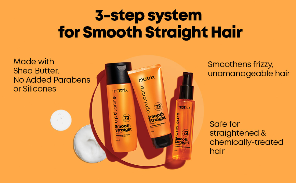 Matrix Opti.Care Professional Shampoo + Conditioner + Serum Combo for Salon Smooth Straight Hair | Control Frizzy Hair for up to 4 Days | With Shea Butter | No Added Parabens (200 ml + 98 g + 100 ml )