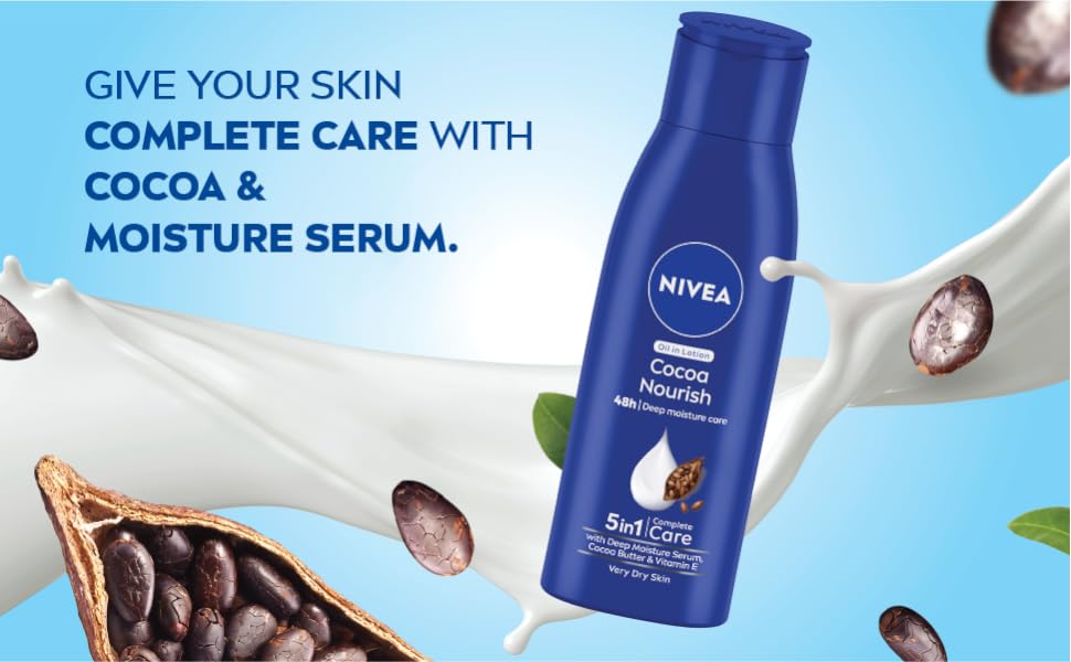 NIVEA Cocoa Nourish Oil In Lotion - Very Dry Skin, With Deep Moisture Serum, Cocoa Butter & Coconut Oil, 48h Deep Moisture Care, 400 ml