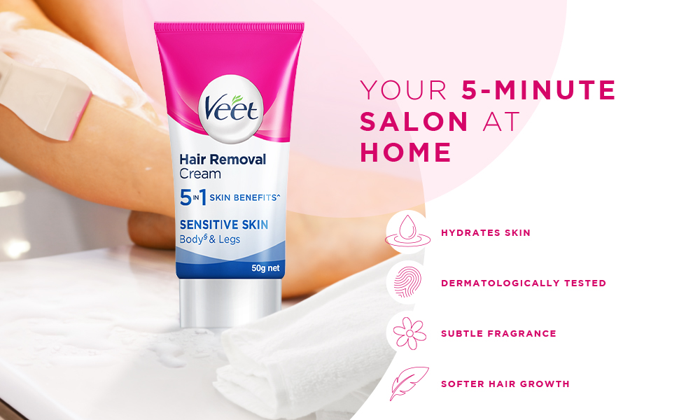 Buy Veet 5 In 1 Skin Benefits Hair Removal Cream - Sensitive Skin (50gm)  Online in India | Pixies
